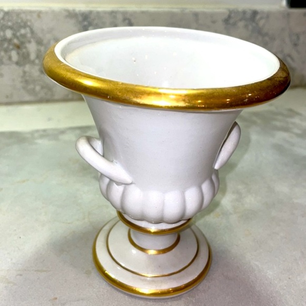 Mottamedeh Design Italy Ceramic Gold Decorated Urn Handled 6” Vintage Imported